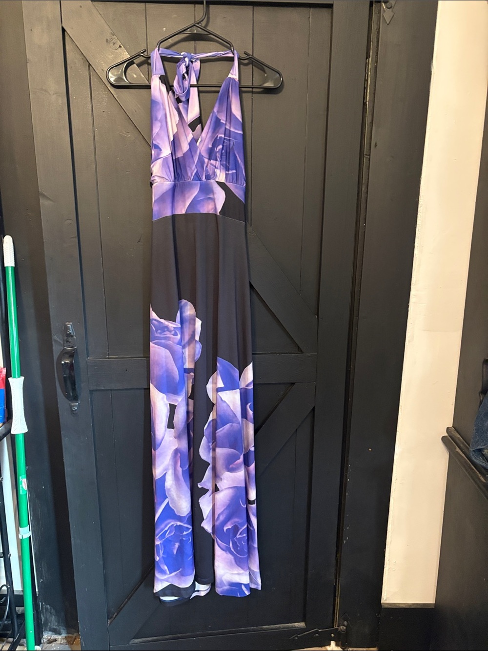 Blue & Black Floral Halter Maxi Dress - Picture 2 of 5